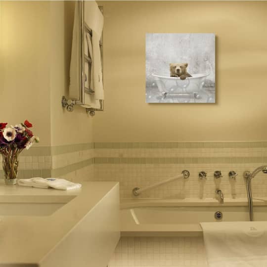 Stupell Industries Baby Bear Bath Time Cute Animal Canvas Wall Art